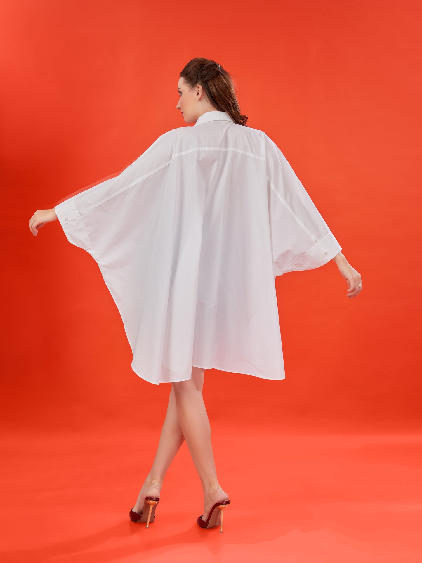 White Poplin Kaftan Shirt with Handcrafted Bead Embellishments – Oversized Fit