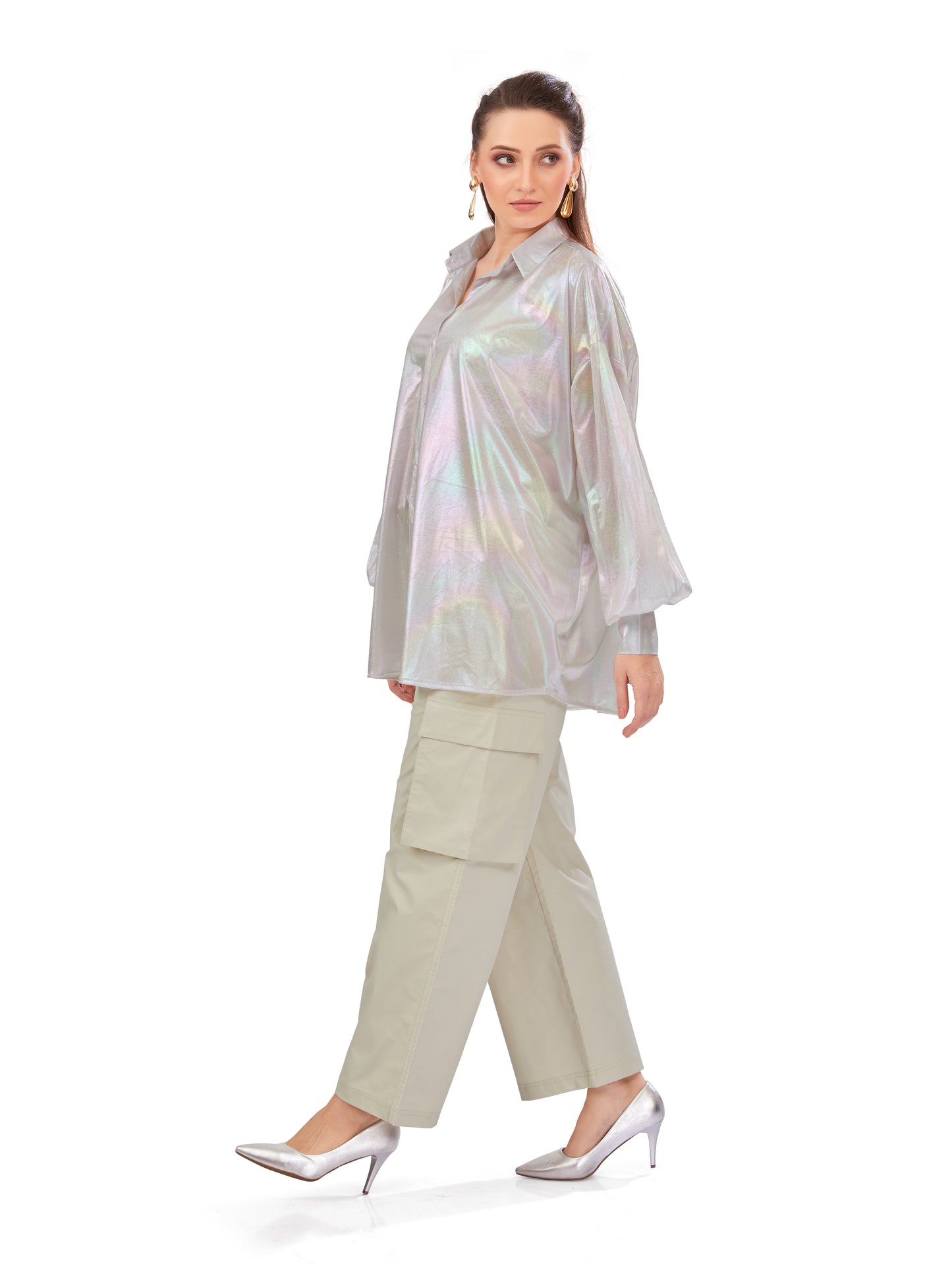 Metallic White Oversized Shirt