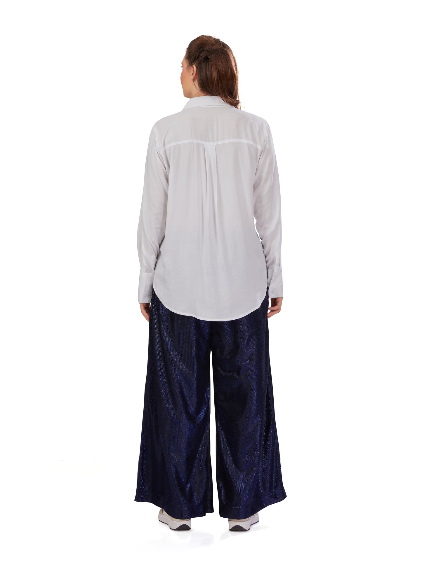 White Cotton Oversized Shirt – Hand Painted & Stone Embellished