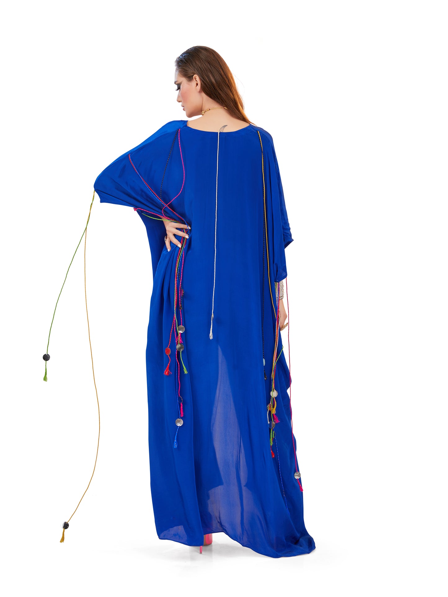 Electric Indigo Crepe Kaftan – Vibrant Elegance with Resort Sophistication