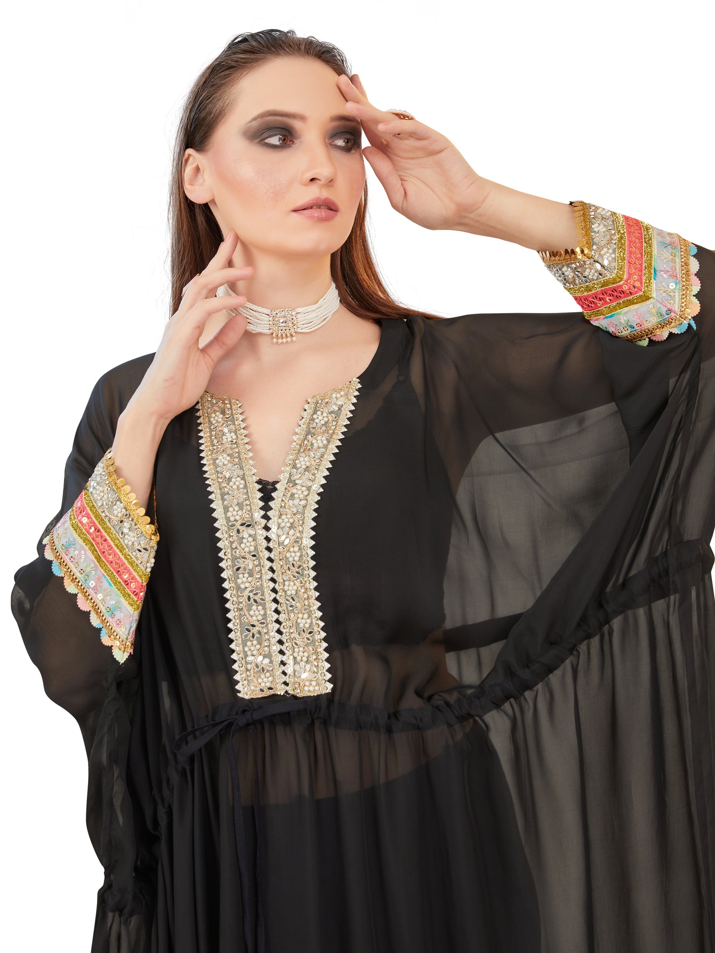 Smokey Black Crepe Kaftan – Timeless Resort Elegance