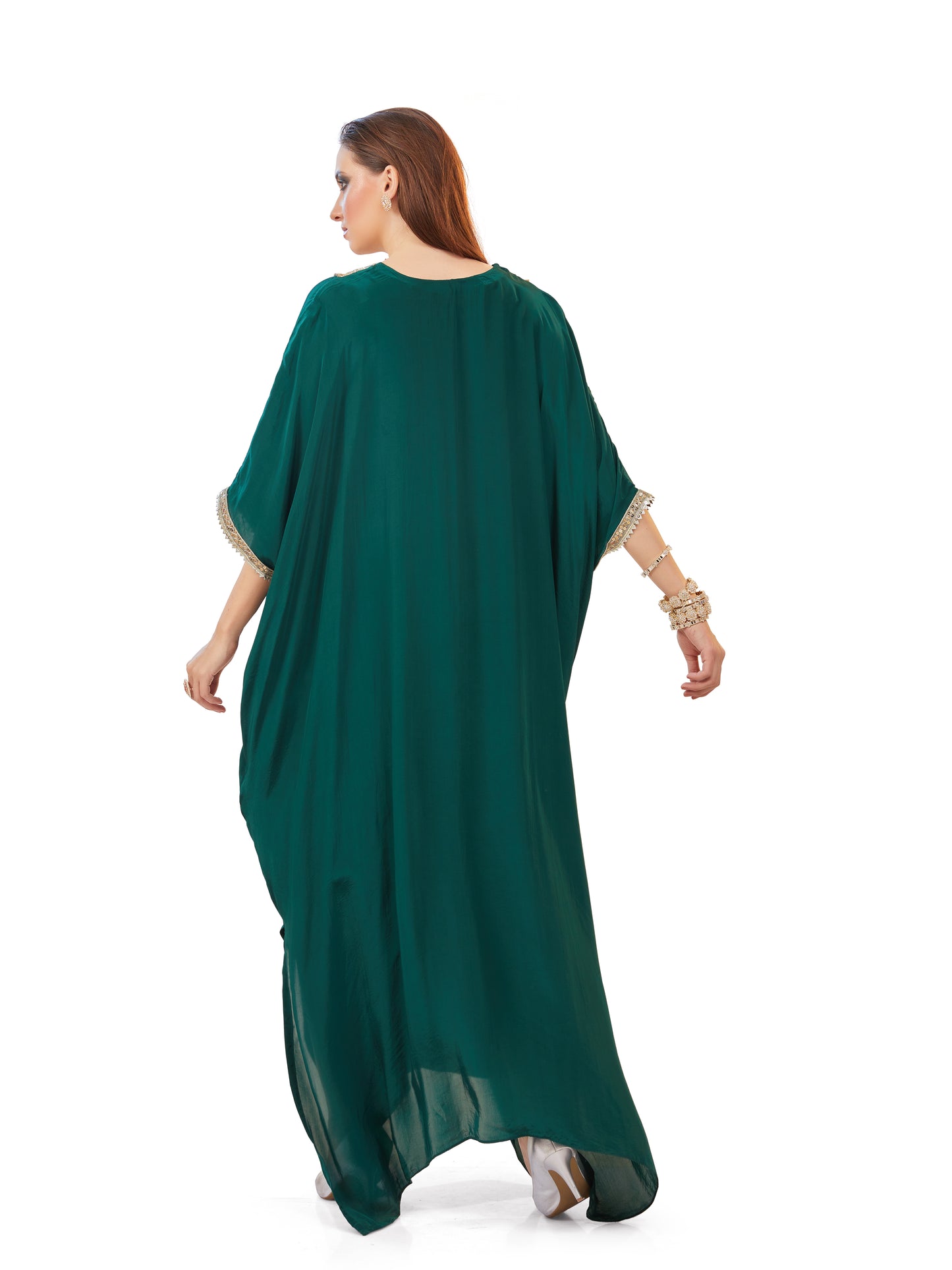 Basil Green Crepe Kaftan – Chic Resort Elegance