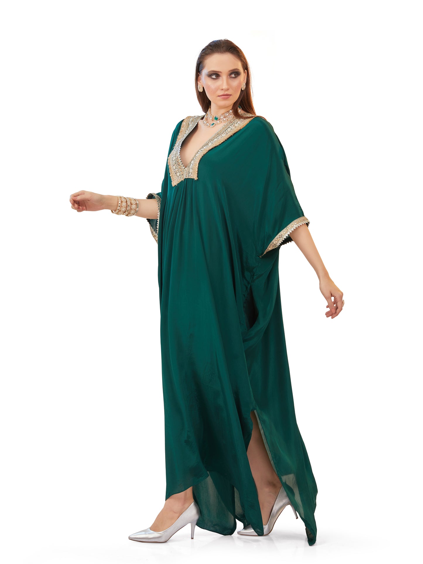 Basil Green Crepe Kaftan – Chic Resort Elegance