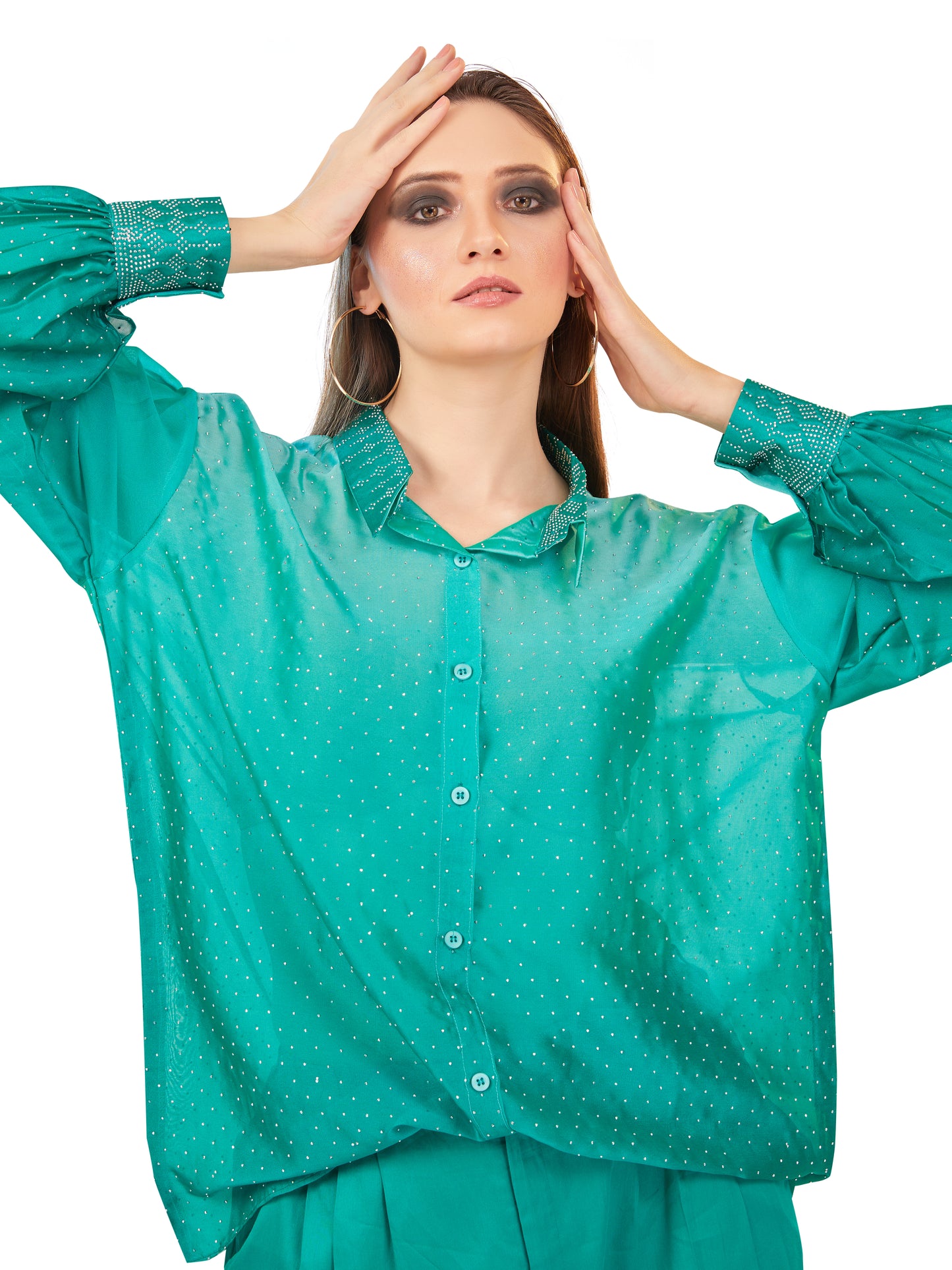 Shades of Green Oversized Flowy Shirt with Coordinated Korean Fit Pants