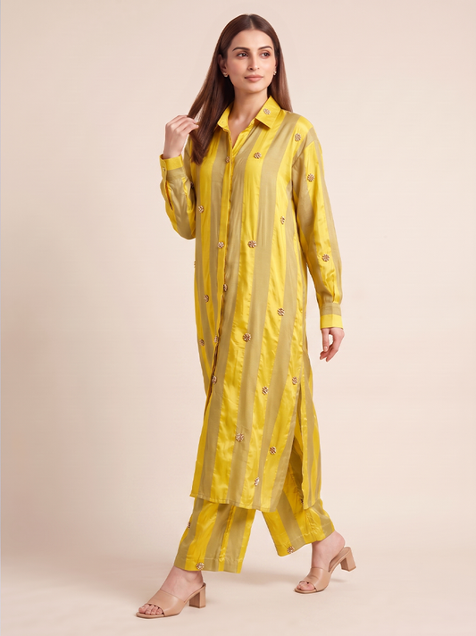 Lime Yellow Crepe Kurta Set