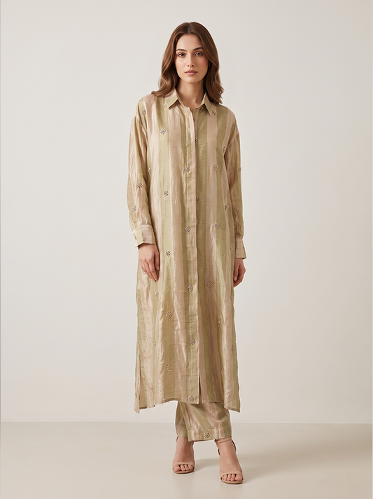Champagne Gold Handwork Crepe Kurta Set