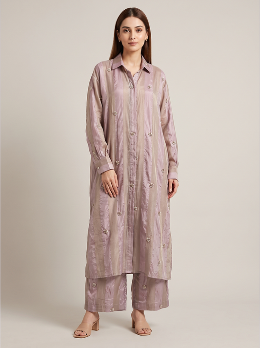 Onion Pink Crepe Kurta Set