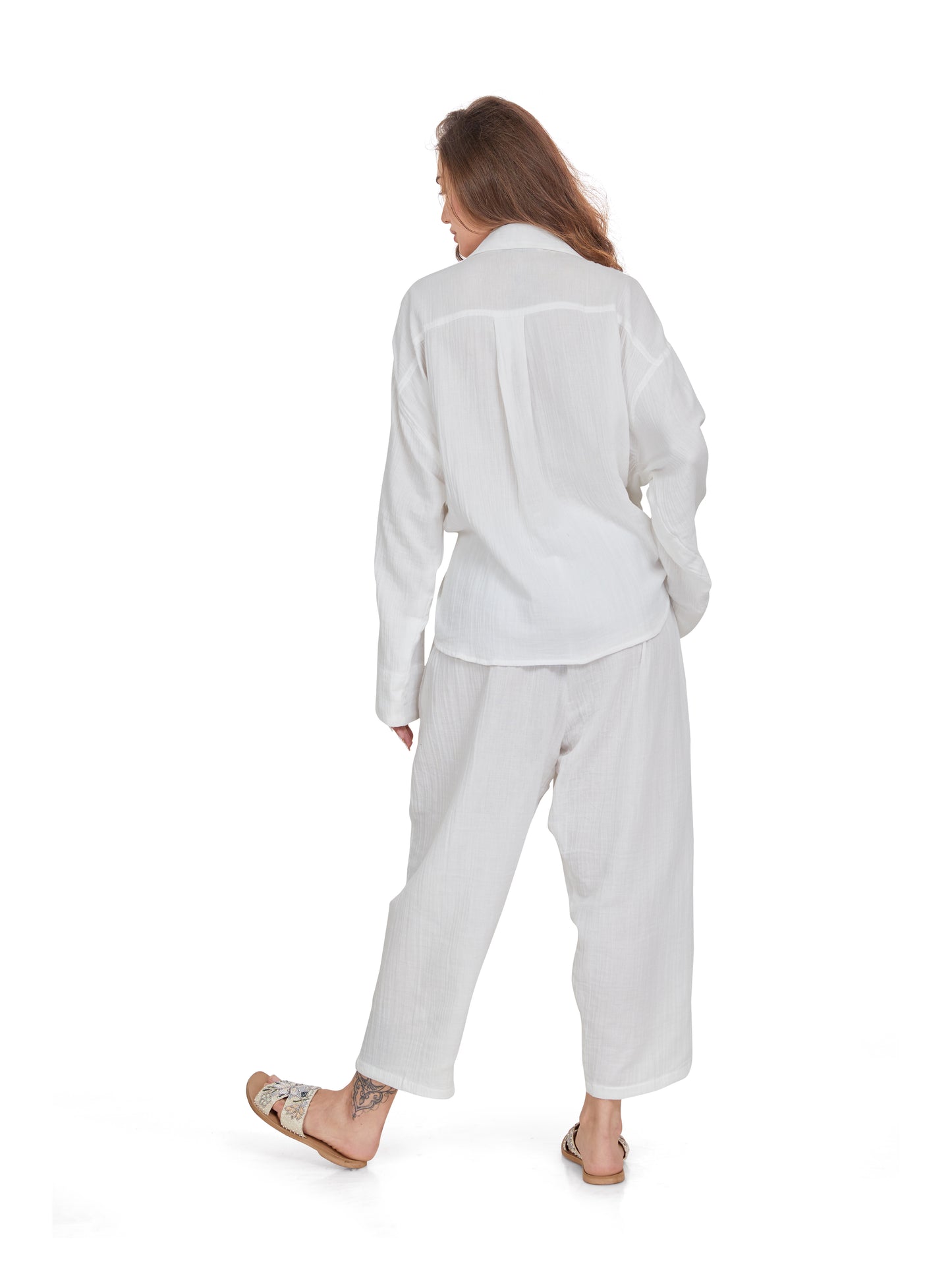 Frosty White Crushed Cotton Co-ord Set in Wrap over style – Oversized Fit