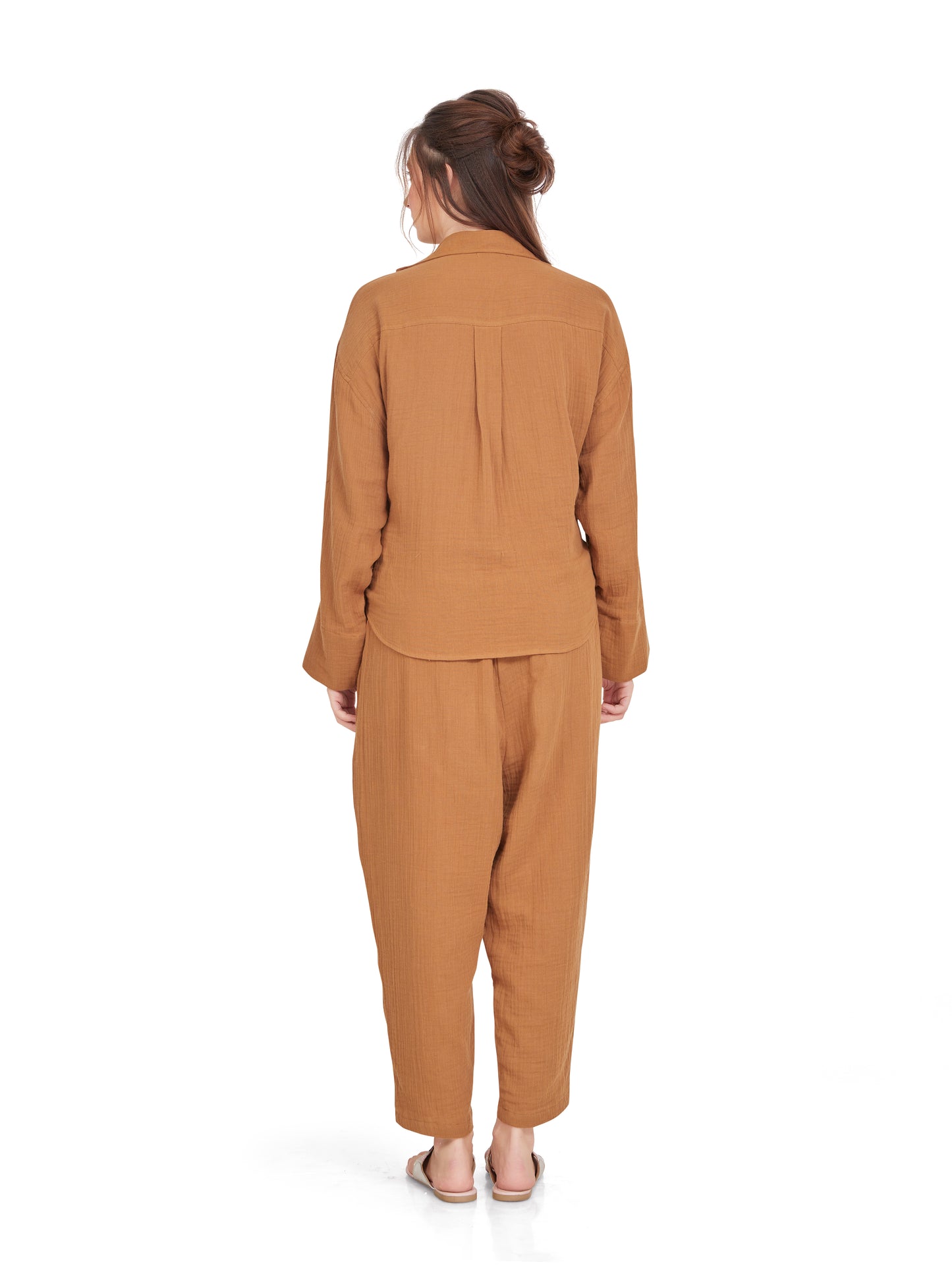 Caramel Brown Crushed Cotton Co-ord Set in Wrap over style – Oversized Fit