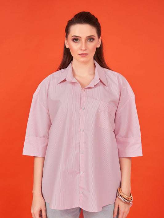 Pink Striped Cotton Shirt – Korean Oversized Fit