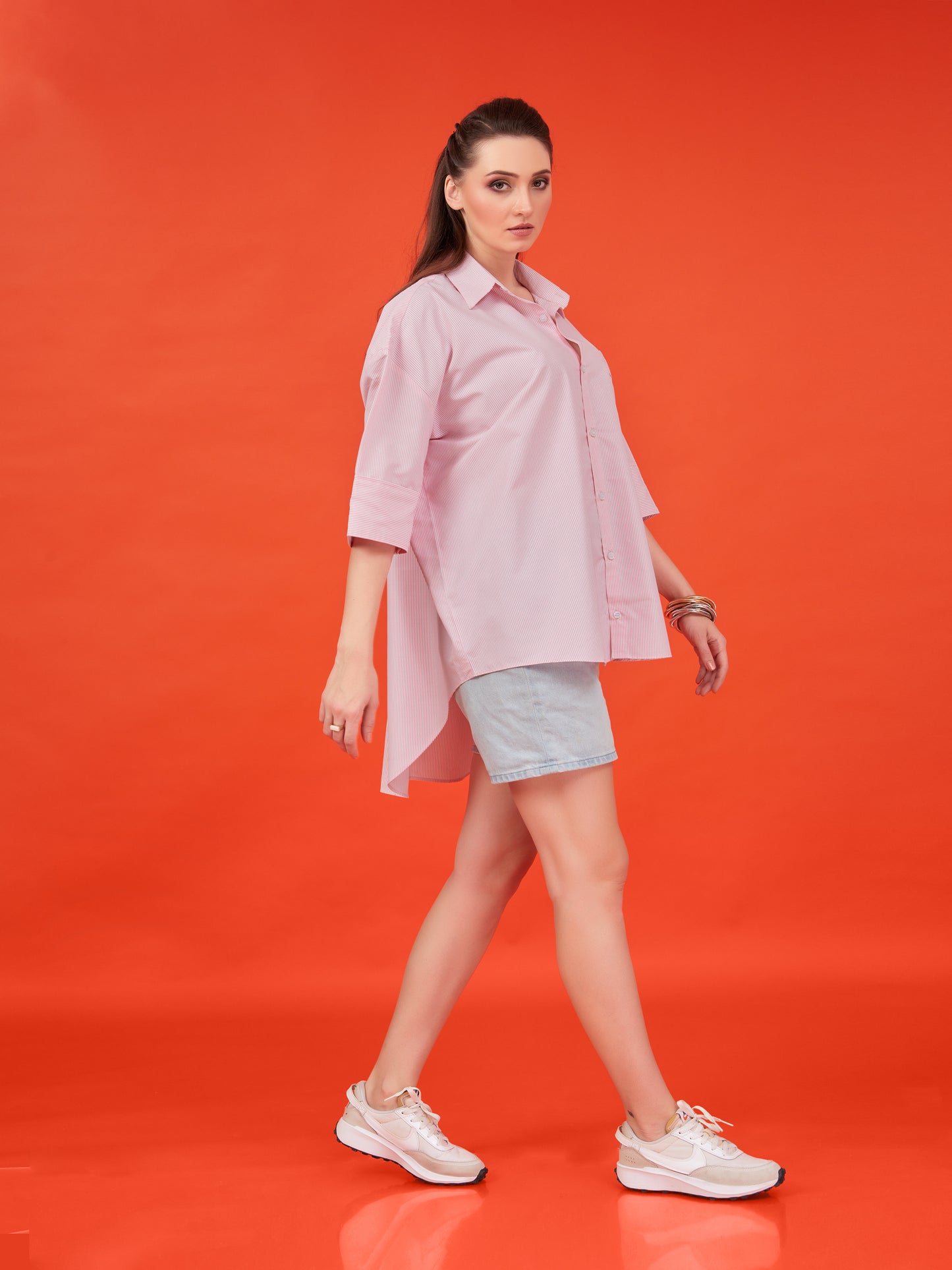 Pink Striped Cotton Shirt – Korean Oversized Fit