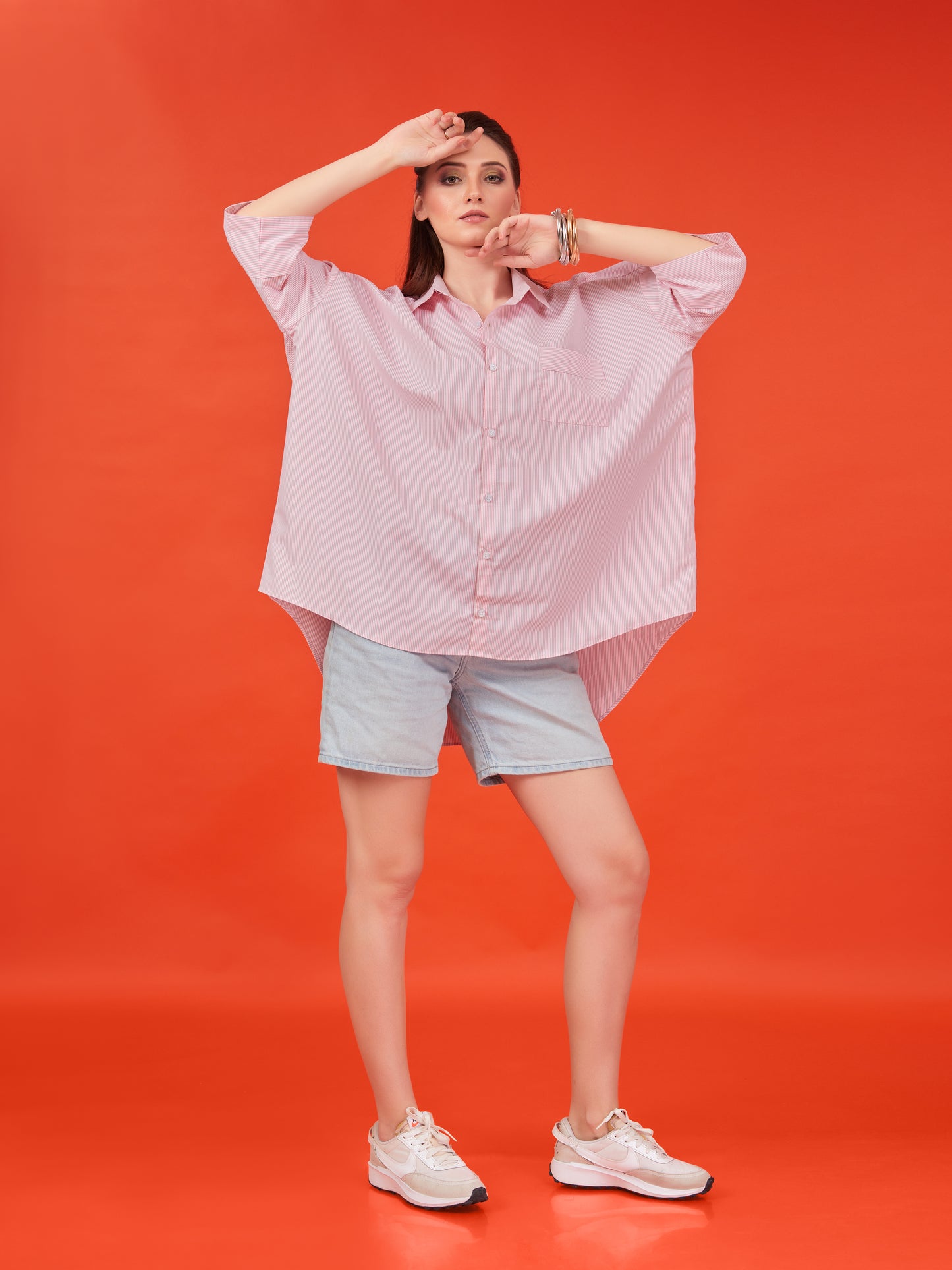 Pink Striped Cotton Shirt – Korean Oversized Fit