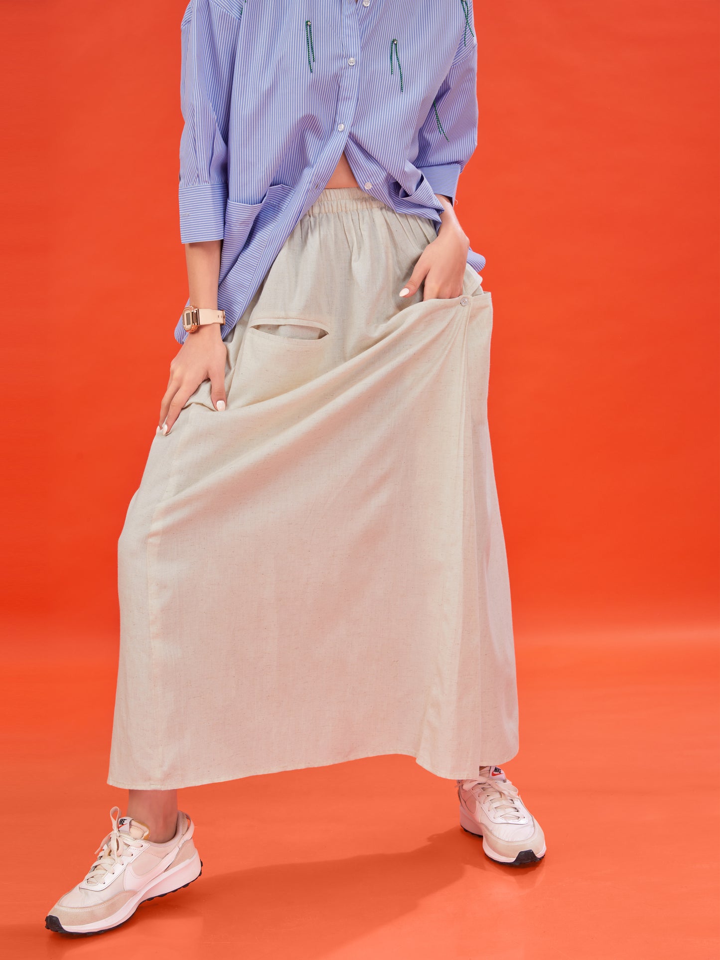 Ecru Cargo style Linen Skirt (ankle length)