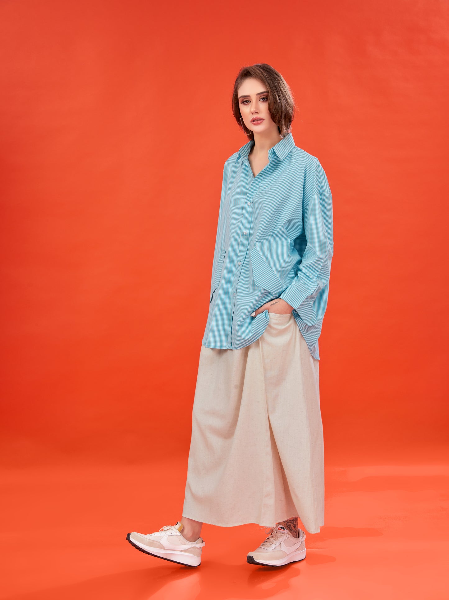 Light Blue Striped Cotton Cargo Shirt – Oversized Fit