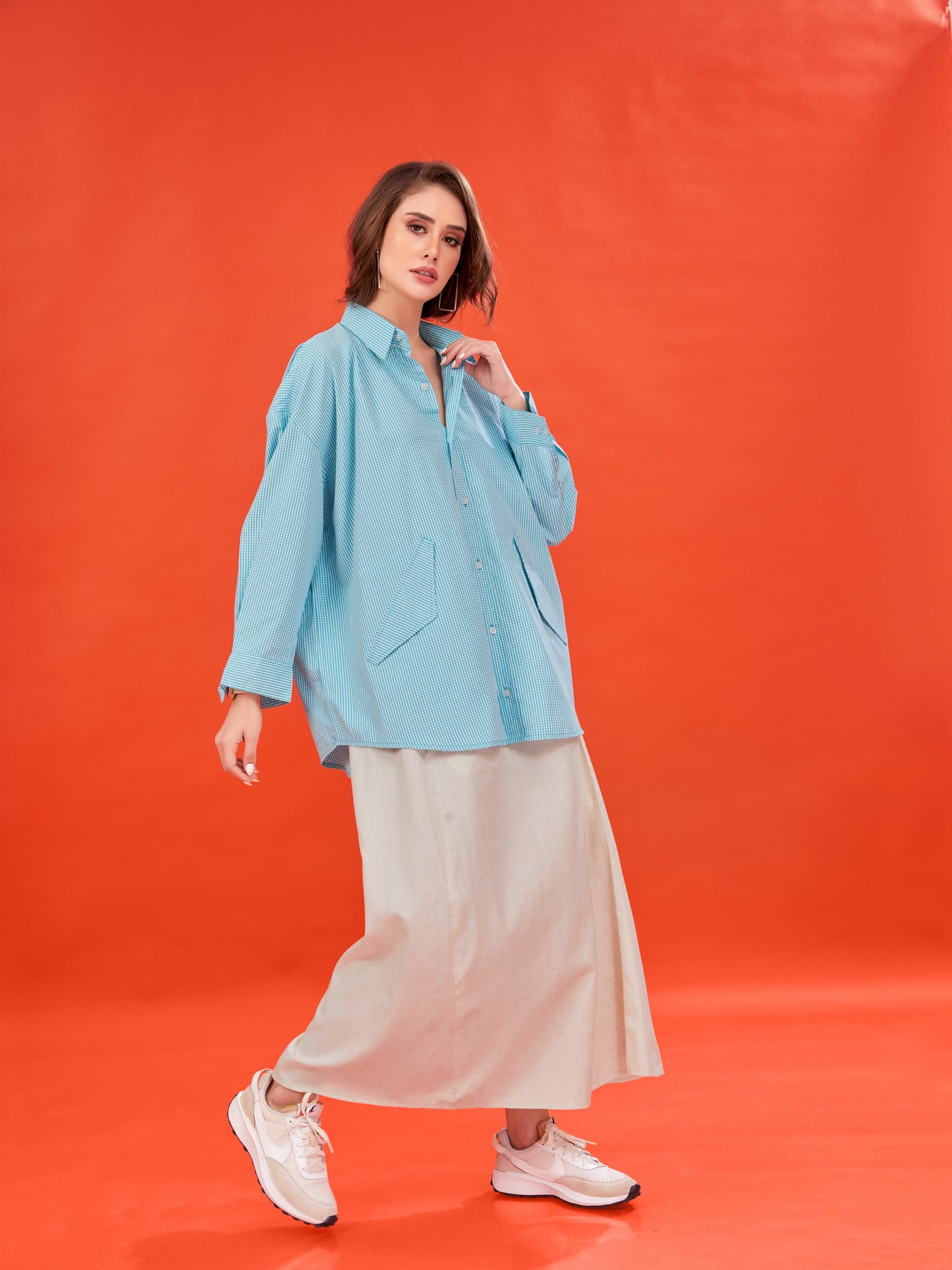 Light Blue Striped Cotton Cargo Shirt – Oversized Fit