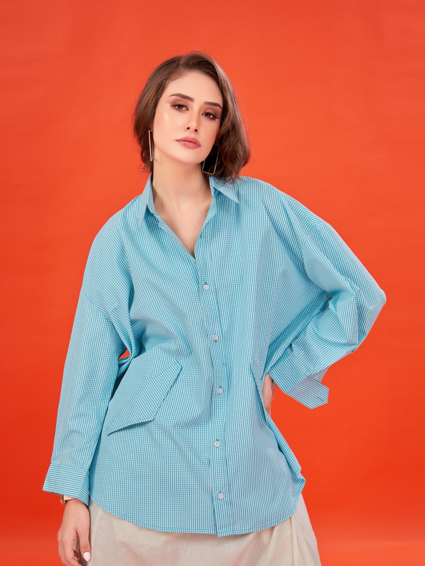 Light Blue Striped Cotton Cargo Shirt – Oversized Fit