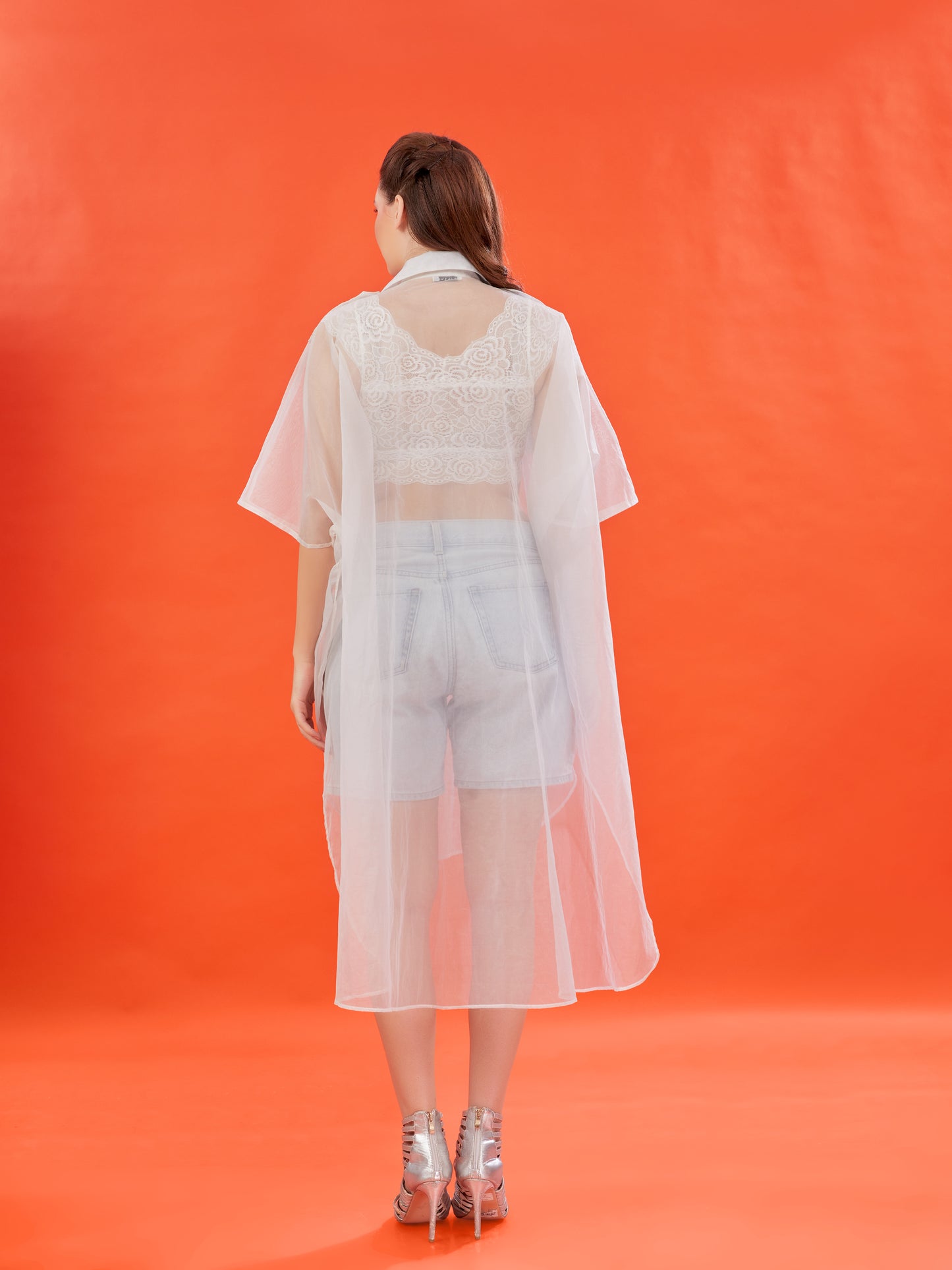 White Organza Oversized Shirt Dress – Hand-Embellished with Stones and Beads