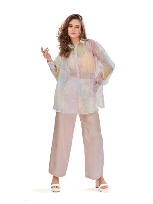 Multi-Coloured Printed Organza Oversized Shirt