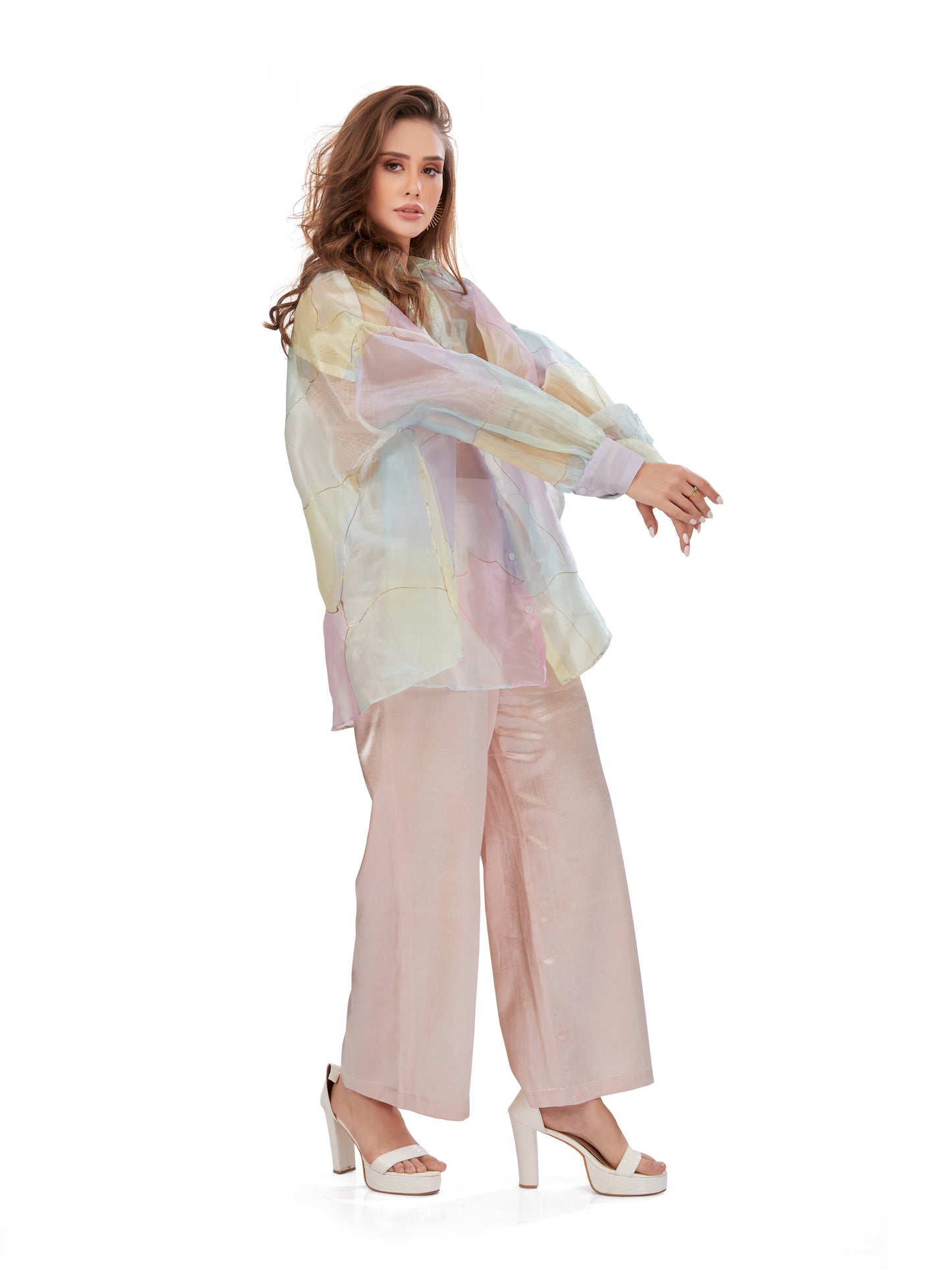 Multi-Coloured Printed Organza Oversized Shirt