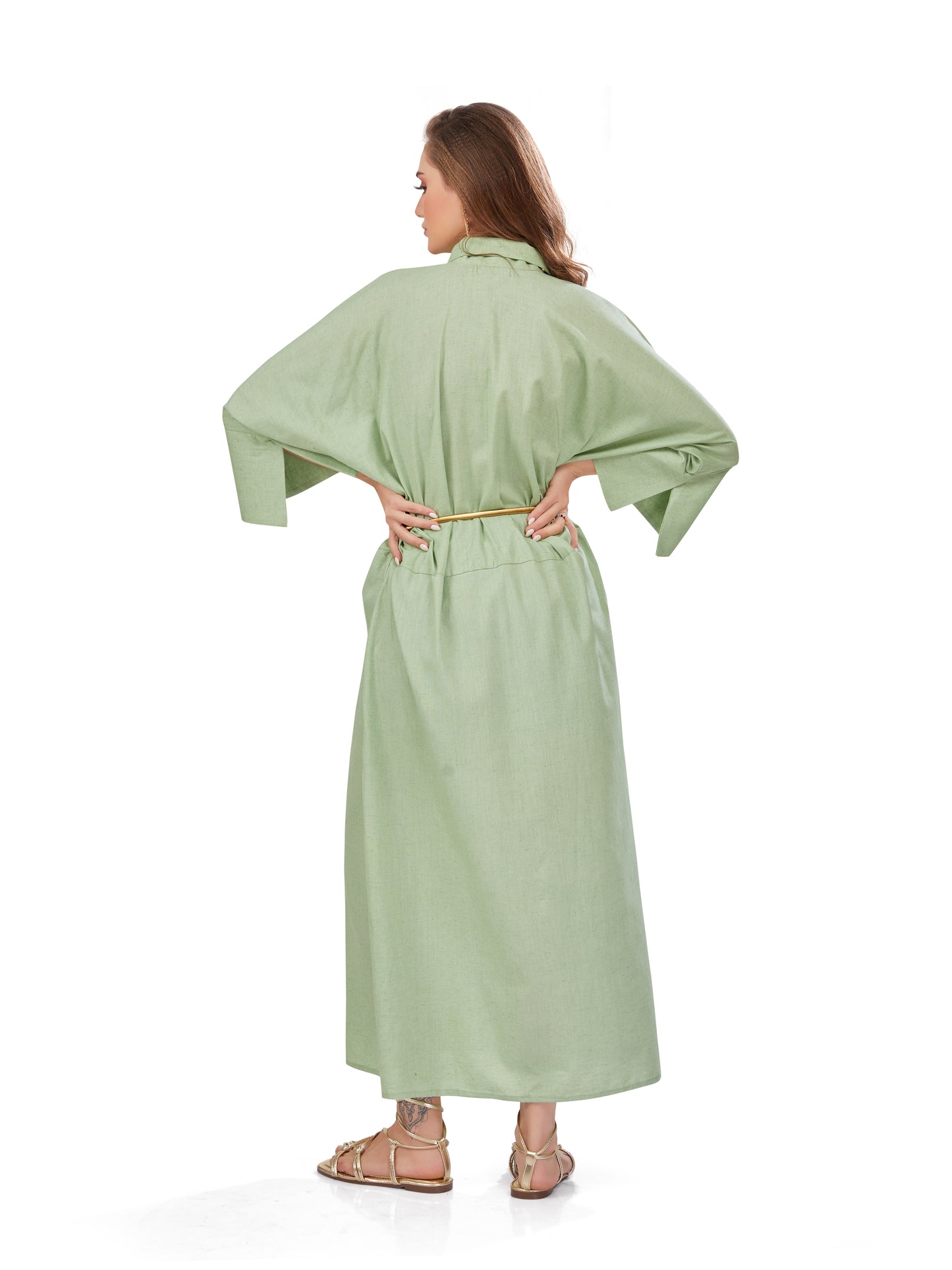 Oversized Fern Green Linen Dress