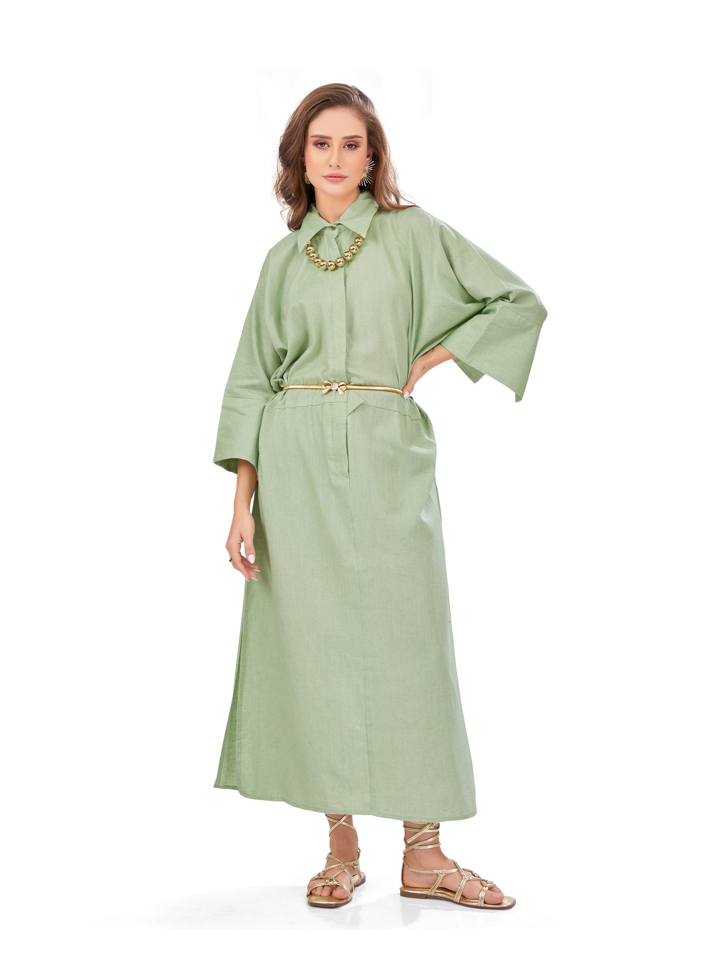 Oversized Fern Green Linen Dress