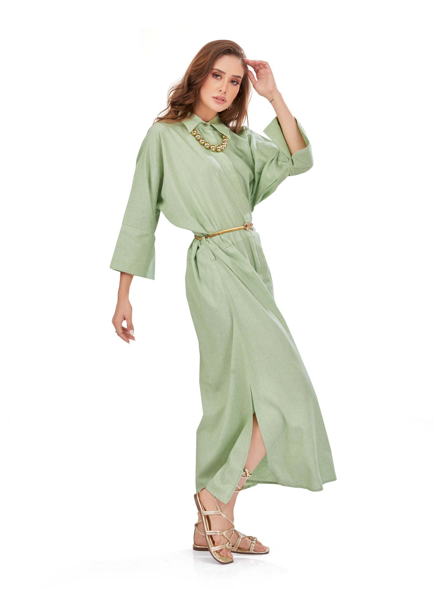 Oversized Fern Green Linen Dress