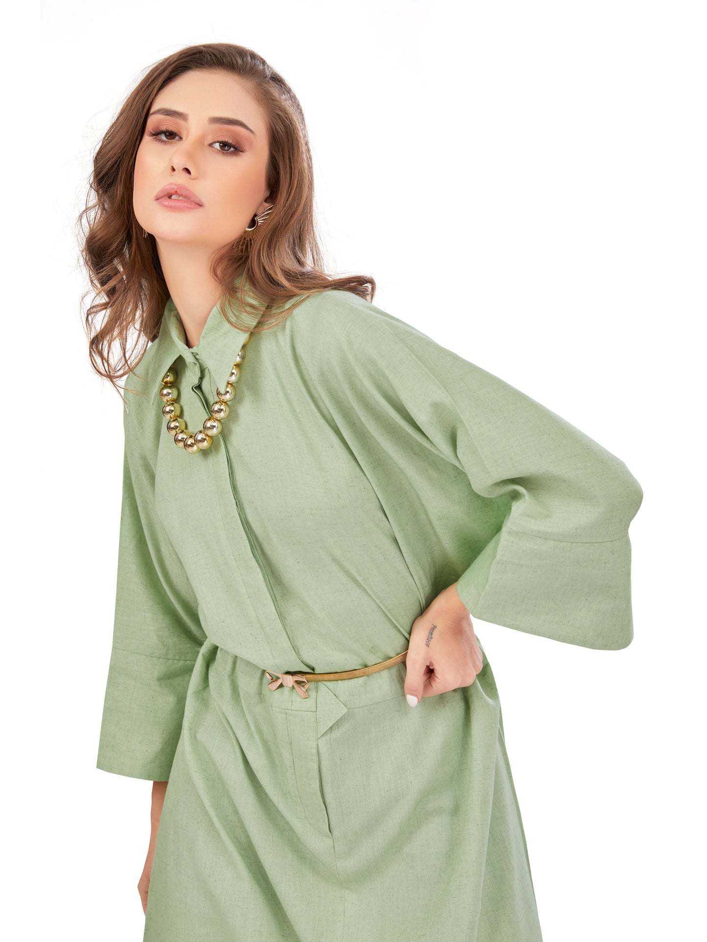 Oversized Fern Green Linen Dress