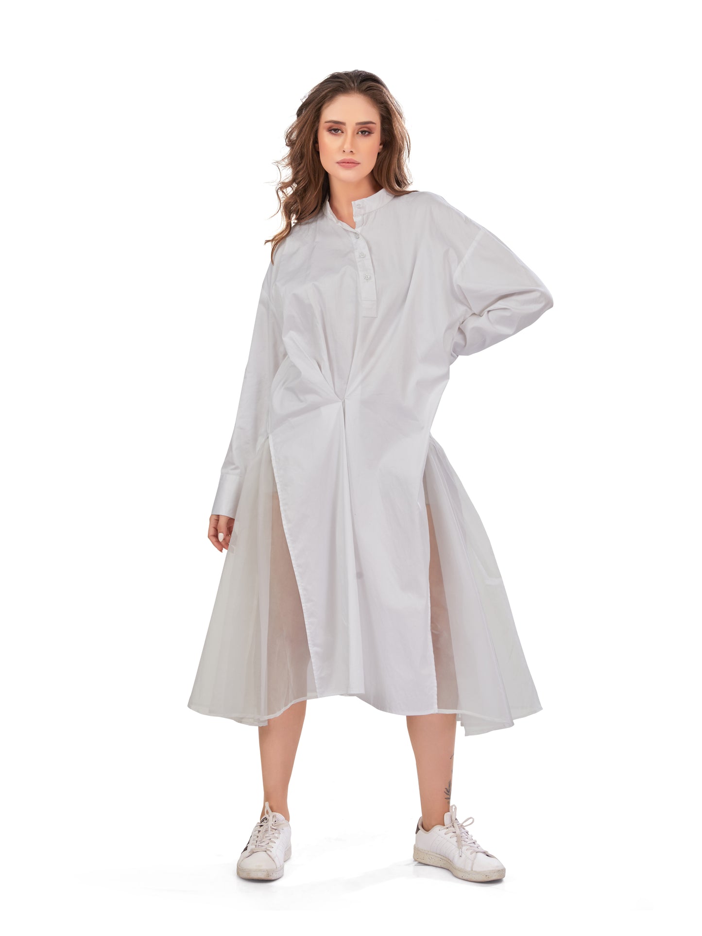 white cargo dress chouyatou Women's Overall Sleeveless Adjustable Strap Safa CHOUYATOU modern take on classic shirting La Belle Seamed-top Mini Dress