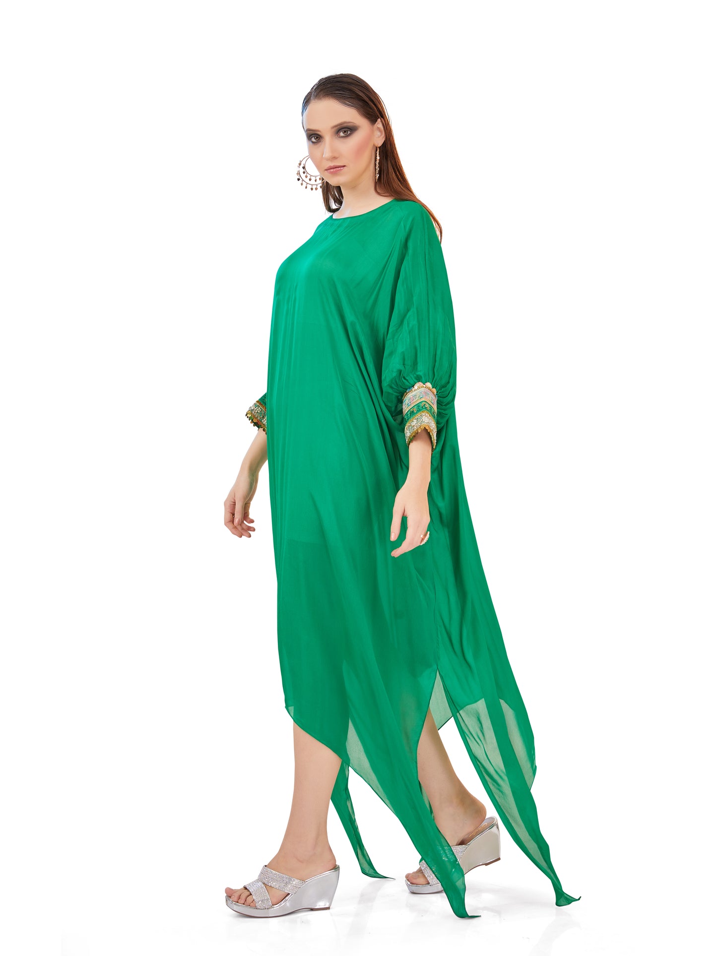 Forest Green Crepe Kaftan – Resort-Ready Elegance