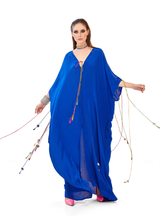 Electric Indigo Crepe Kaftan – Vibrant Elegance with Resort Sophistication