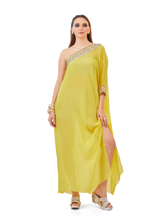 Canary Yellow Crepe Kaftan – Bright Resort Chic