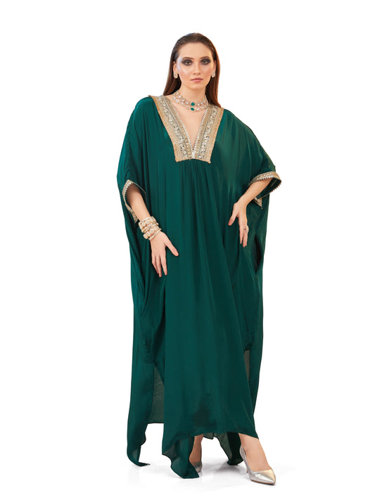 Basil Green Crepe Kaftan – Chic Resort Elegance