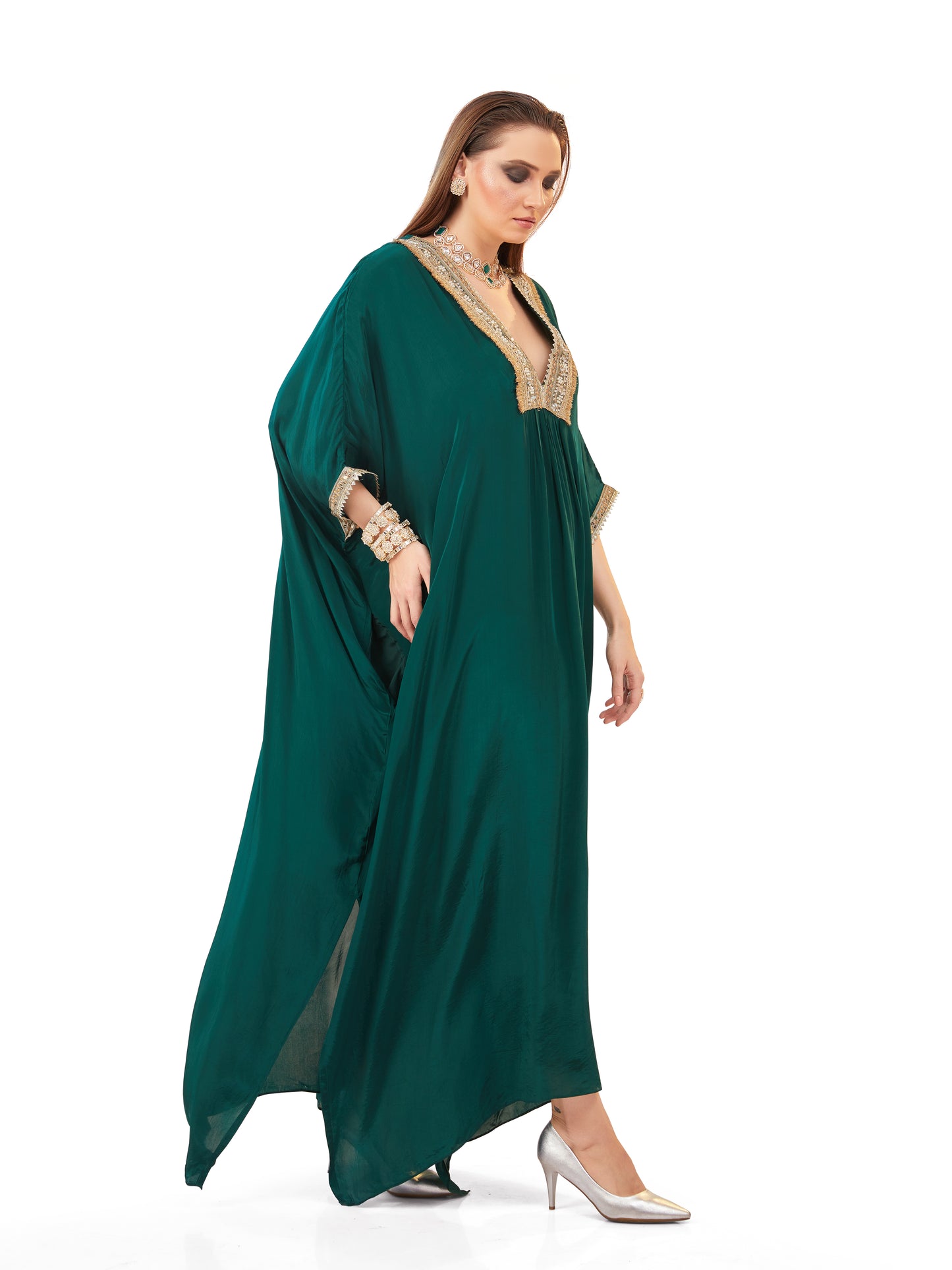 Basil Green Crepe Kaftan – Chic Resort Elegance