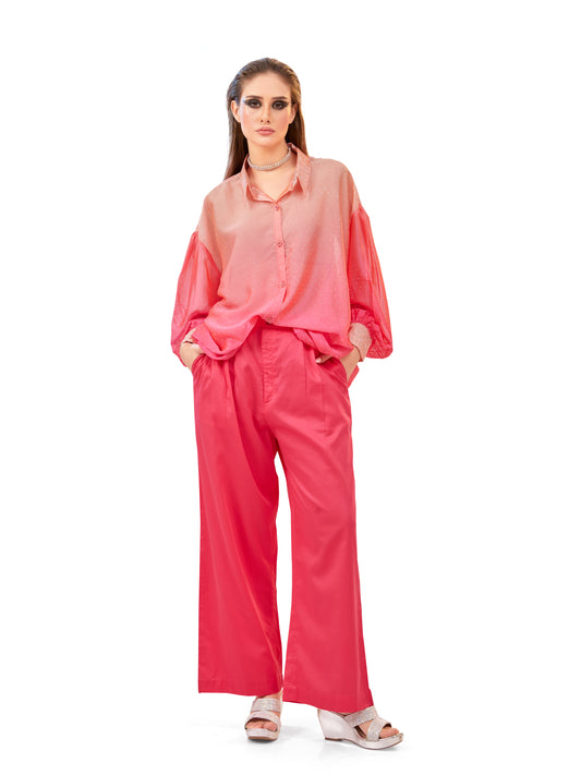 Peach & Pink Shaded Oversized Flowy Shirt with Coordinated Korean Fit Pants