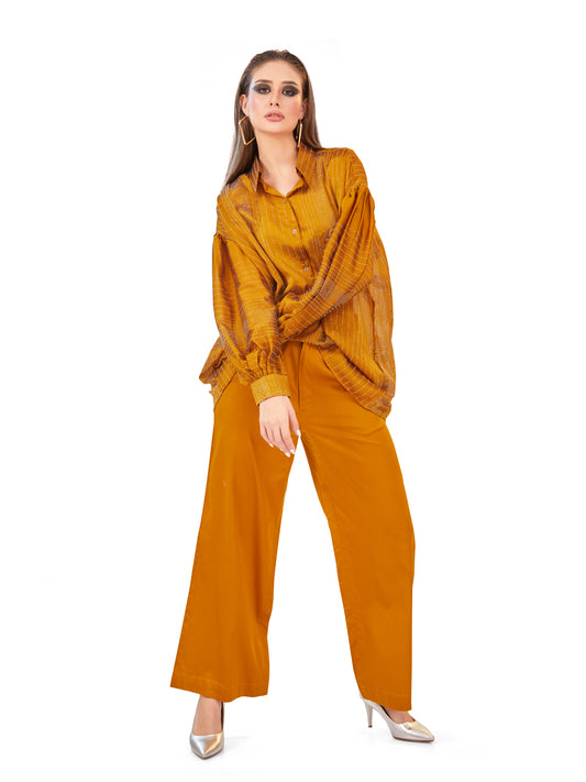 Mustard Shaded Oversized Flowy Shirt with Coordinated Korean Fit Pants