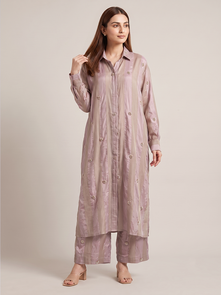 Onion Pink Crepe Kurta Set