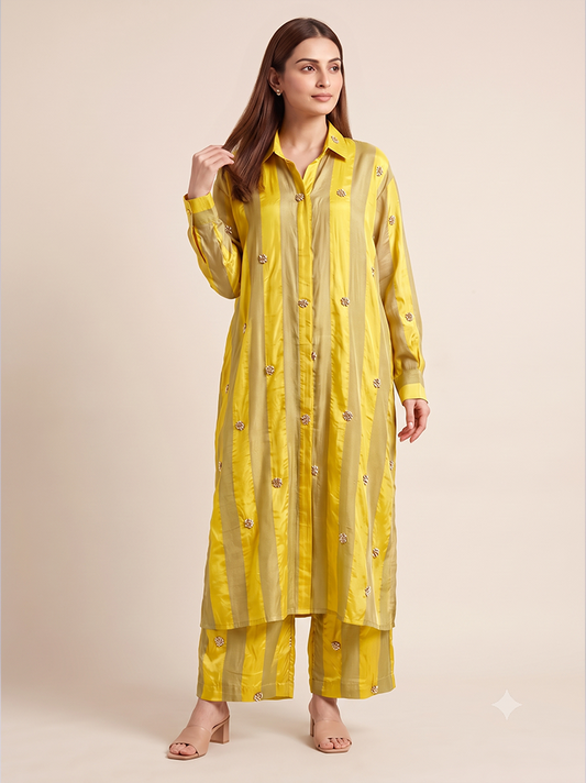 Lime Yellow Crepe Kurta Set