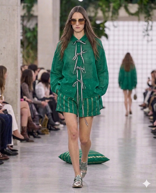 Emerald Green Mul Cotton Co-ord Set with Mukaish Work
