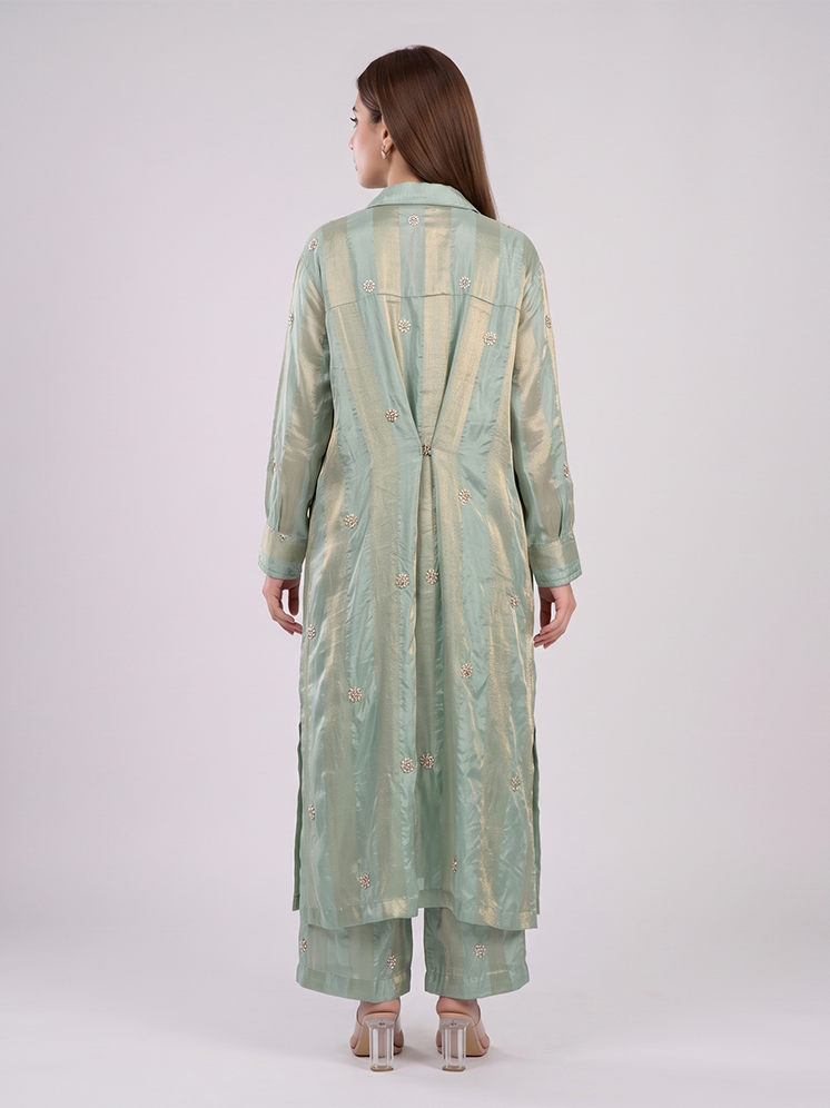 Mint Green Crepe Kurta Set with Gold Handwork