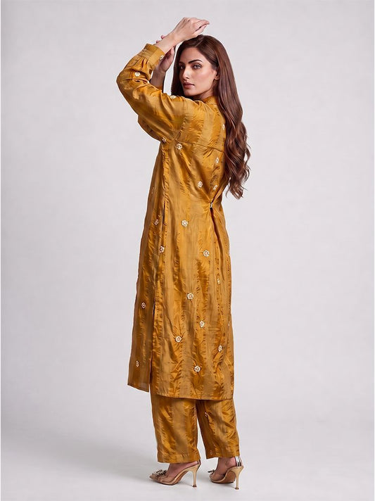 Mustard Gold Crepe Kurta Set