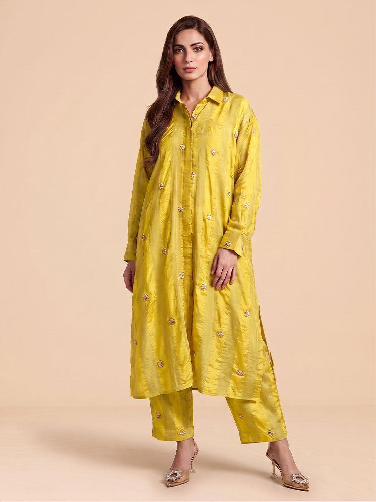 Lime Yellow Crepe Kurta Set